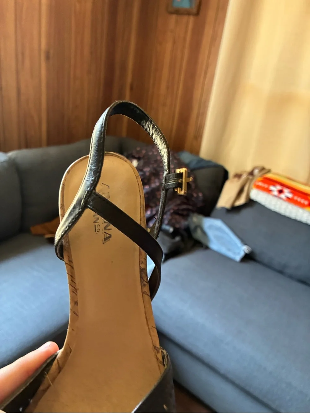 Arizona Jean Company Black Cork Wedge Sandals with Perforated Toe